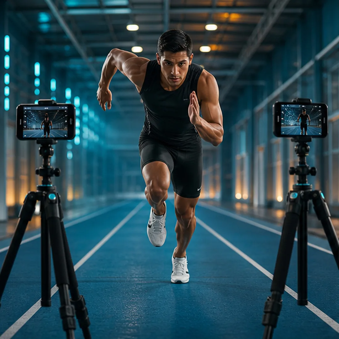 Synthetic adult athlete in a running session